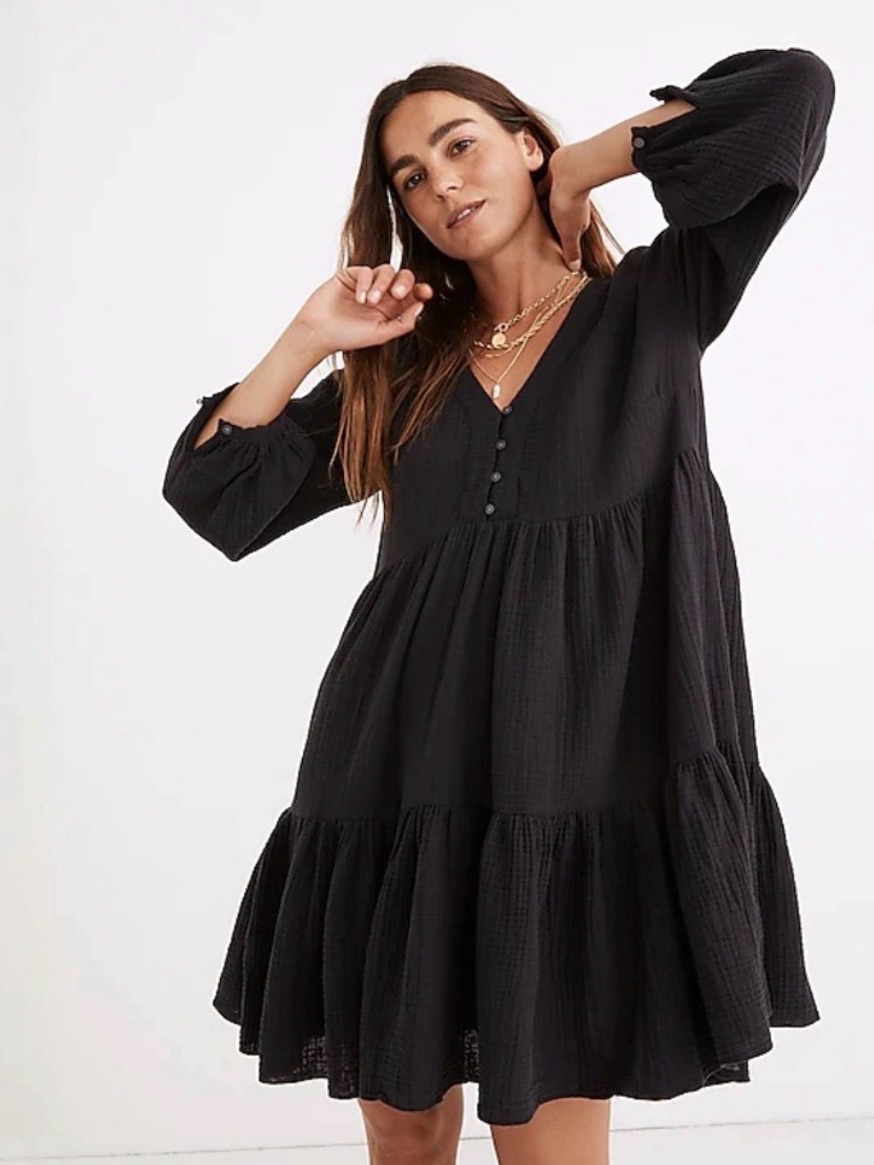 Madewell Lightspun Colette Mini Dress Night Vision Tiered Navy Blue Gauze 8